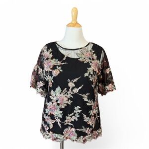 Sundance Women's Large Celeste Beaded Blouse and Tank Top Floral Black Boho